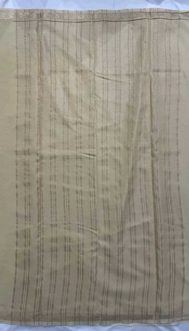 Golden Cream Small Border Mysore Silk Saree |S25