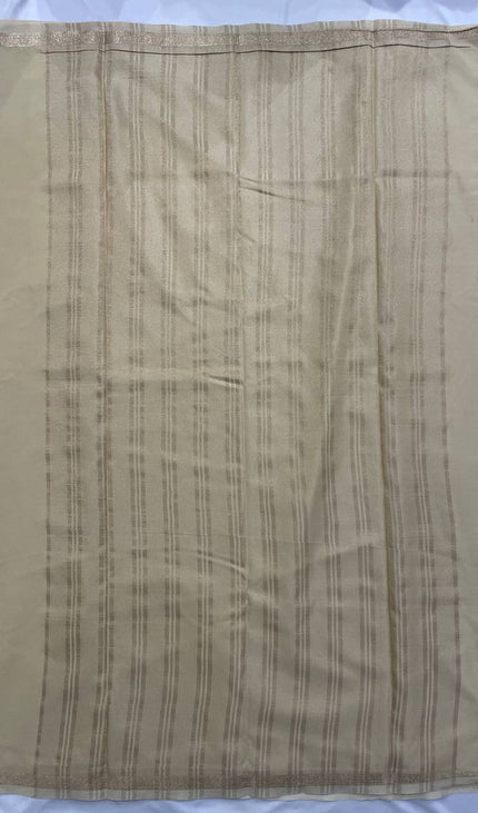 Golden Cream Small Border Mysore Silk Saree |S25