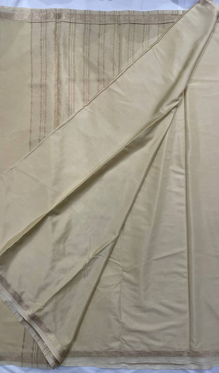 Golden Cream Small Border Mysore Silk Saree |S25