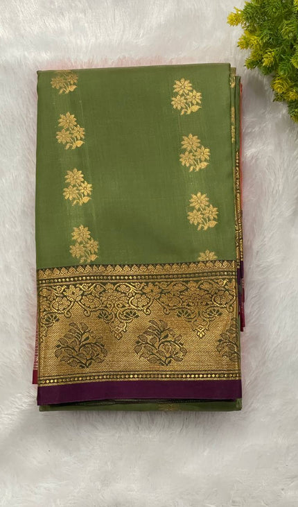 Olive Green Soft Silk Saree with Rich Gold Zari Work| S28_3