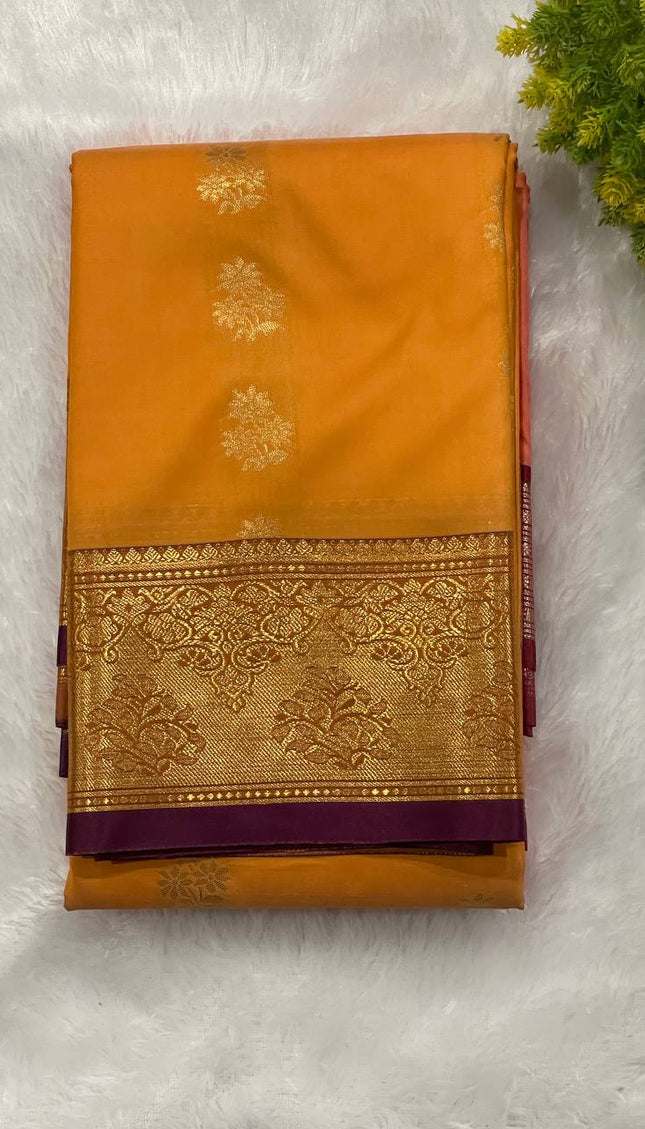 Mustard Yellow Soft Silk Saree with Royal Gold Zari Border| S28_1