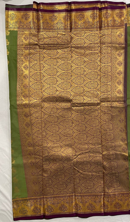 Olive Green Soft Silk Saree with Rich Gold Zari Work| S28_3