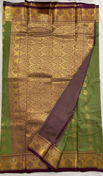 Olive Green Soft Silk Saree with Rich Gold Zari Work| S28_3
