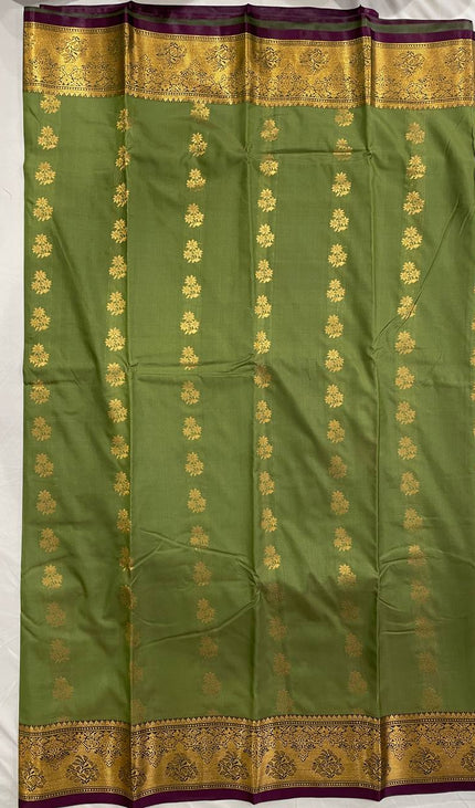 Olive Green Soft Silk Saree with Rich Gold Zari Work| S28_3