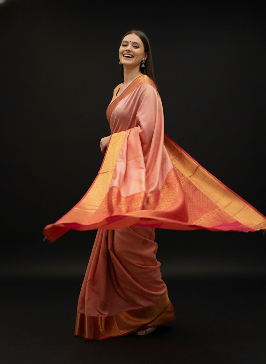 Pink Kanchipuram Semi Silk Saree With Butta Design|AS-005