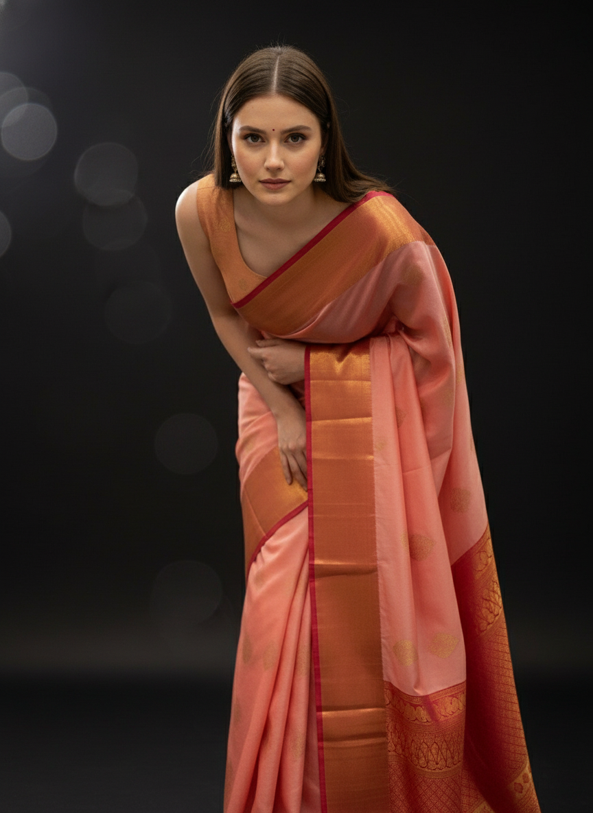 Pink Kanchipuram Semi Silk Saree With Butta Design|AS-005