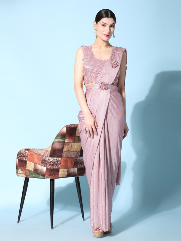 Pink Soft Silk Ready-to-Wear Saree | Pre-Draped 1-Minute Saree with Blouse