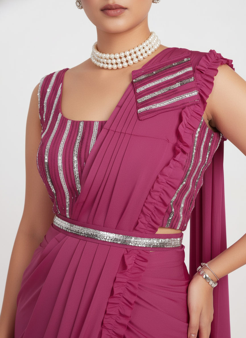 Elegant Pink  Ready-to-Wear Saree for Weddings | Instant Festive Drape