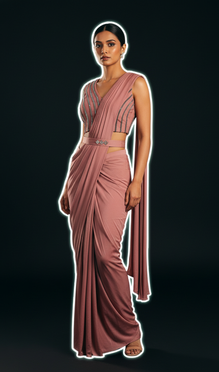 Peach Ready to wear saree with stitched blouse