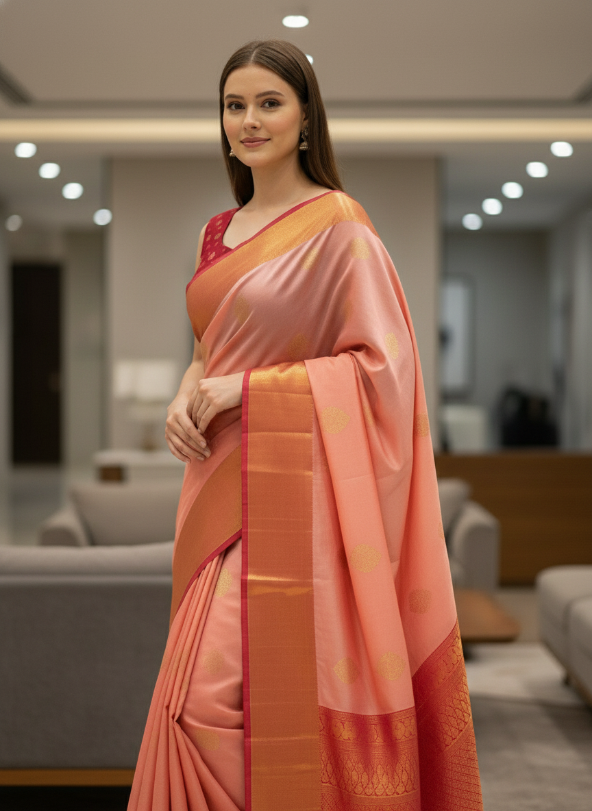 Pink Kanchipuram Semi Silk Saree With Butta Design|AS-005