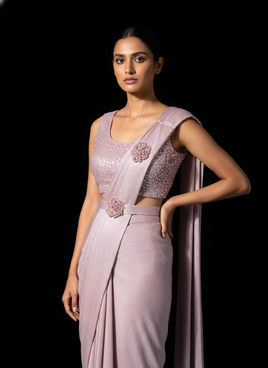 Pink Soft Silk Ready-to-Wear Saree | Pre-Draped 1-Minute Saree with Blouse