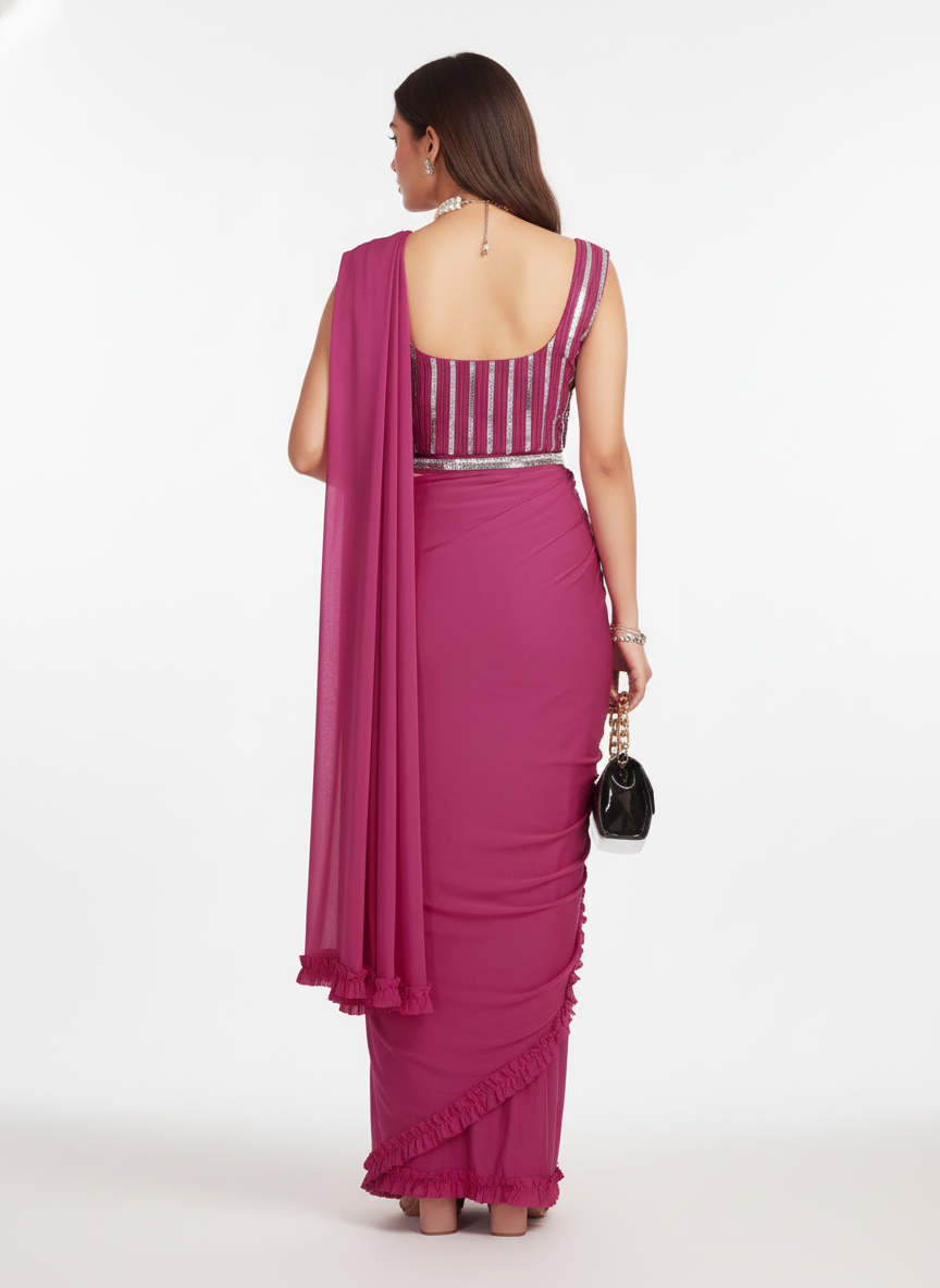 Elegant Pink  Ready-to-Wear Saree for Weddings | Instant Festive Drape