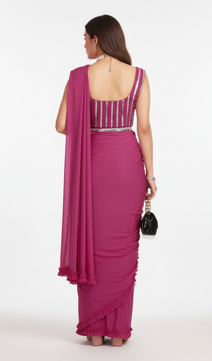 Pink Ready-to-Wear Saree with Stitched Blouse