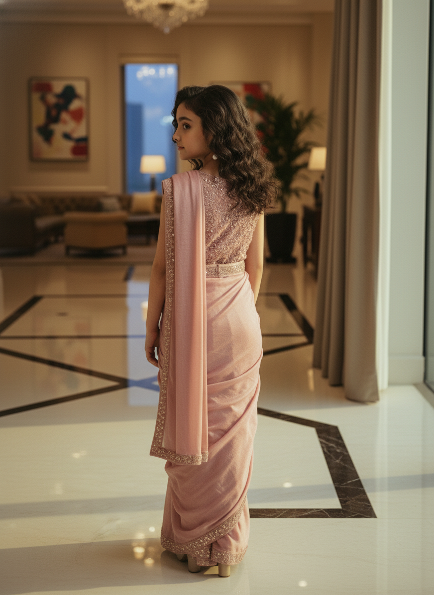 Girls' Elegant pink Ready-to-Wear Saree | 2974