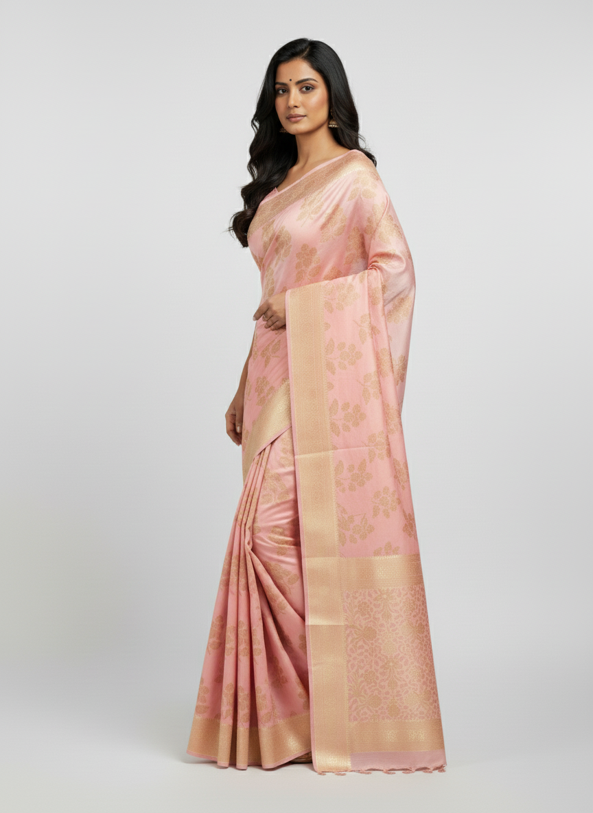 Marron Semi Silk Saree with Woven Border| AS-00245