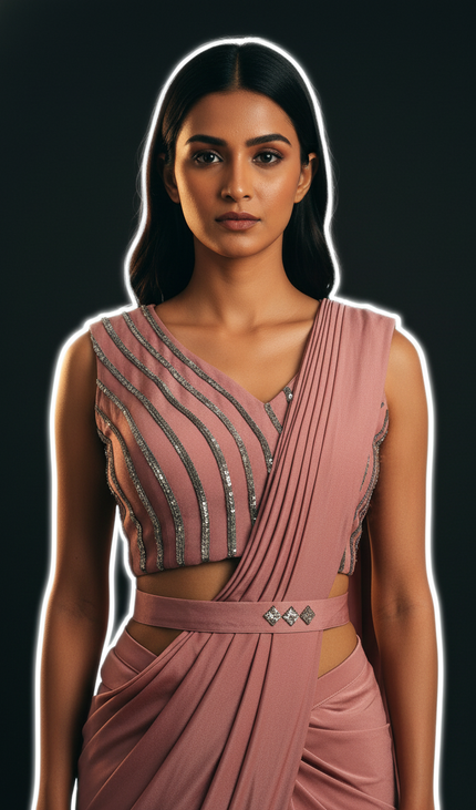 Peach Ready to wear saree with stitched blouse