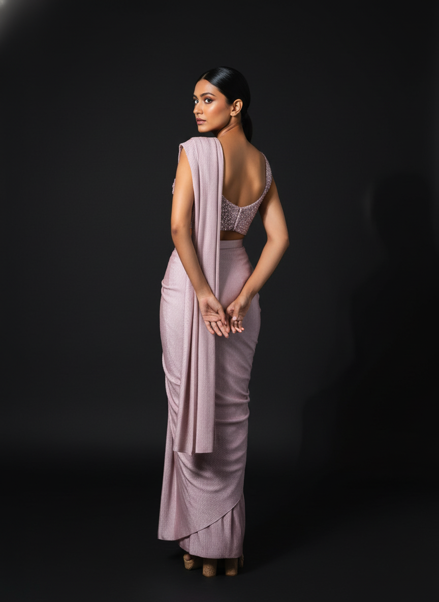 Pink Soft Silk Ready-to-Wear Saree | Pre-Draped 1-Minute Saree with Blouse