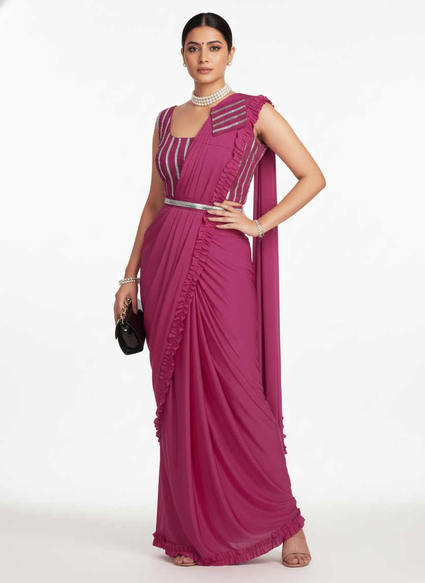 Elegant Pink  Ready-to-Wear Saree for Weddings | Instant Festive Drape