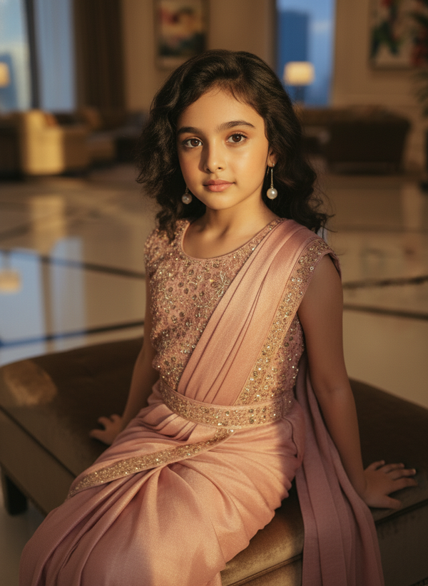 Girls' Elegant pink Ready-to-Wear Saree | 2974