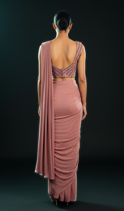 Peach Ready to wear saree with stitched blouse