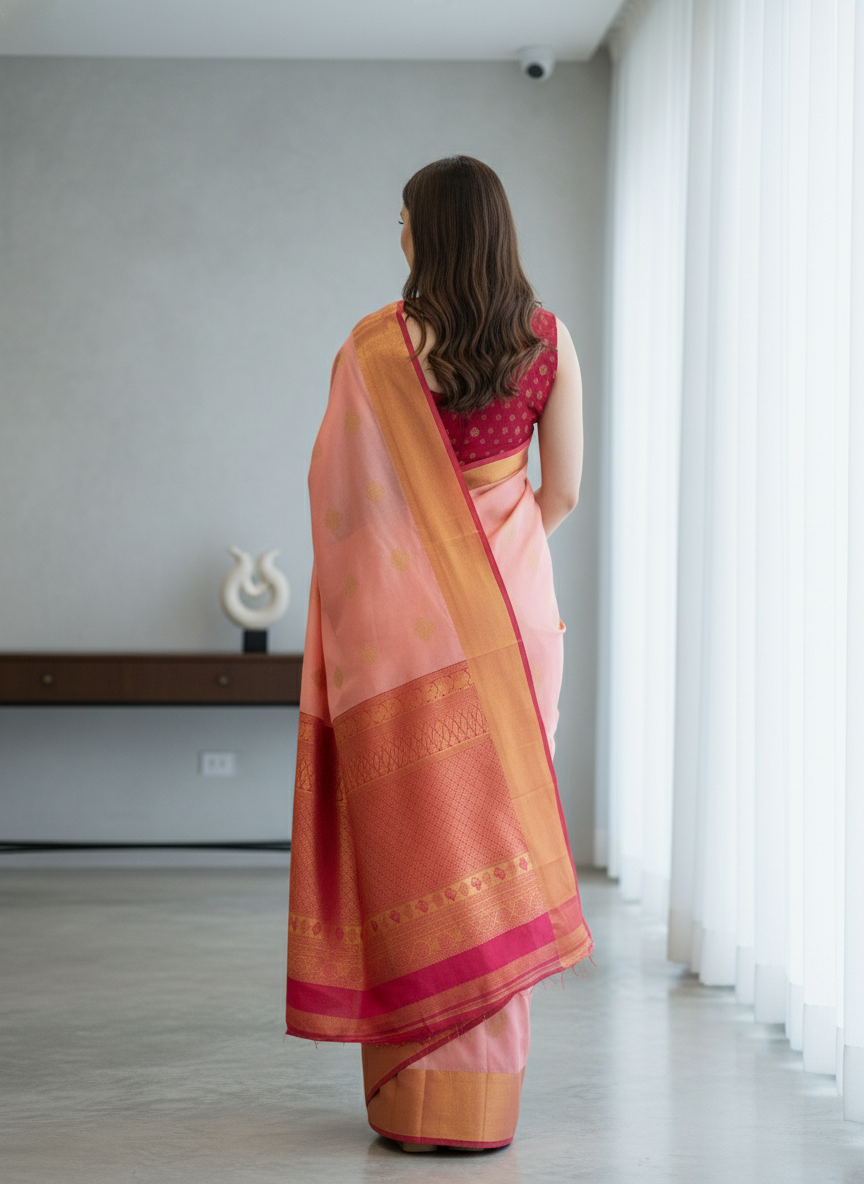 Pink Kanchipuram Semi Silk Saree With Butta Design|AS-005