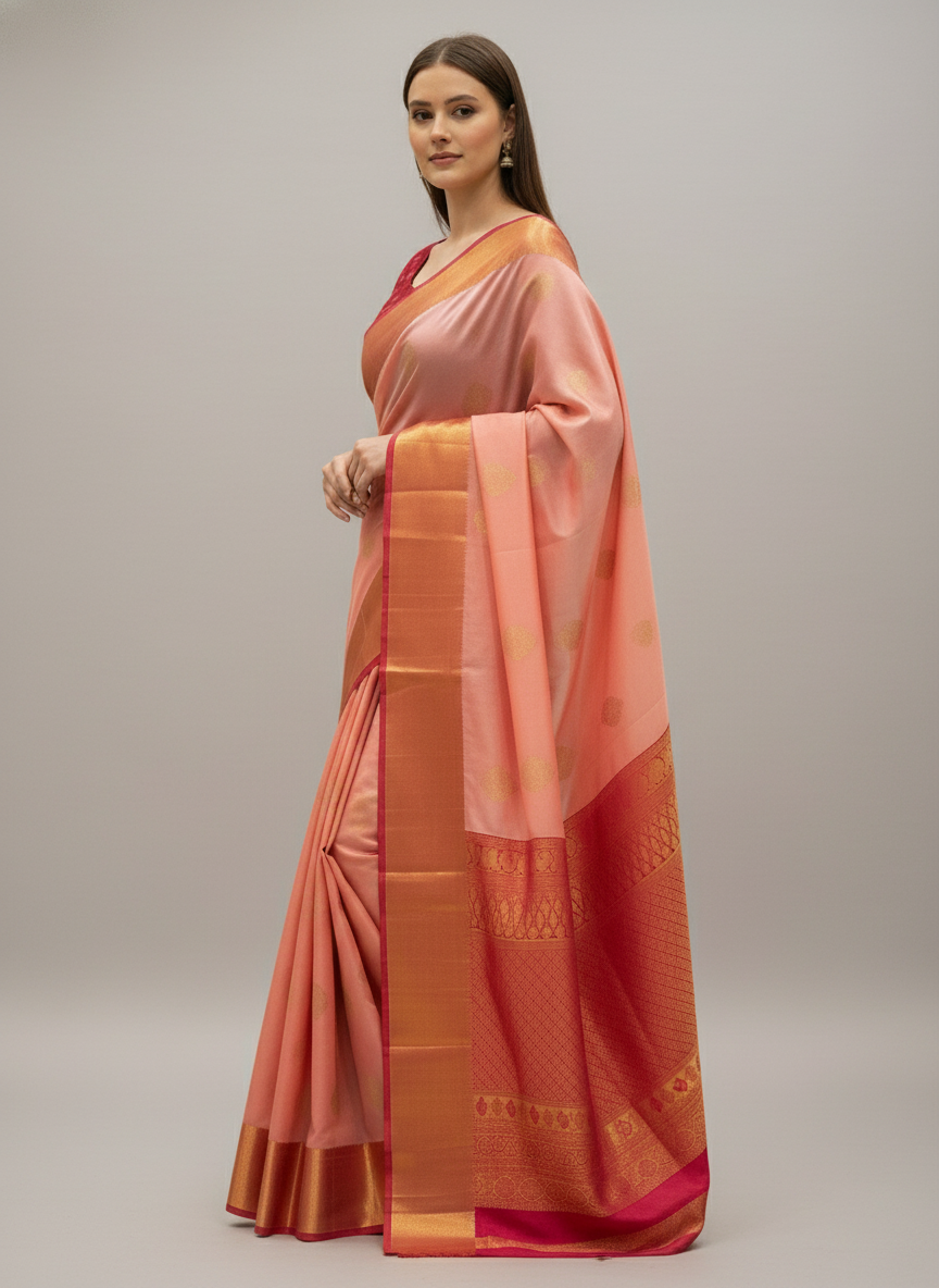 Pink Kanchipuram Semi Silk Saree With Butta Design|AS-005