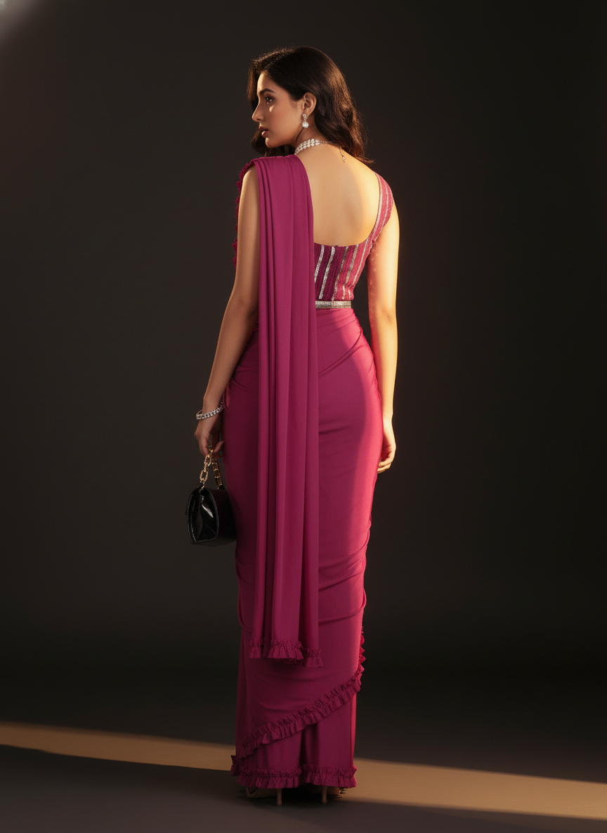 Elegant Pink  Ready-to-Wear Saree for Weddings | Instant Festive Drape