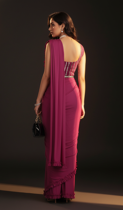 Pink Ready-to-Wear Saree with Stitched Blouse