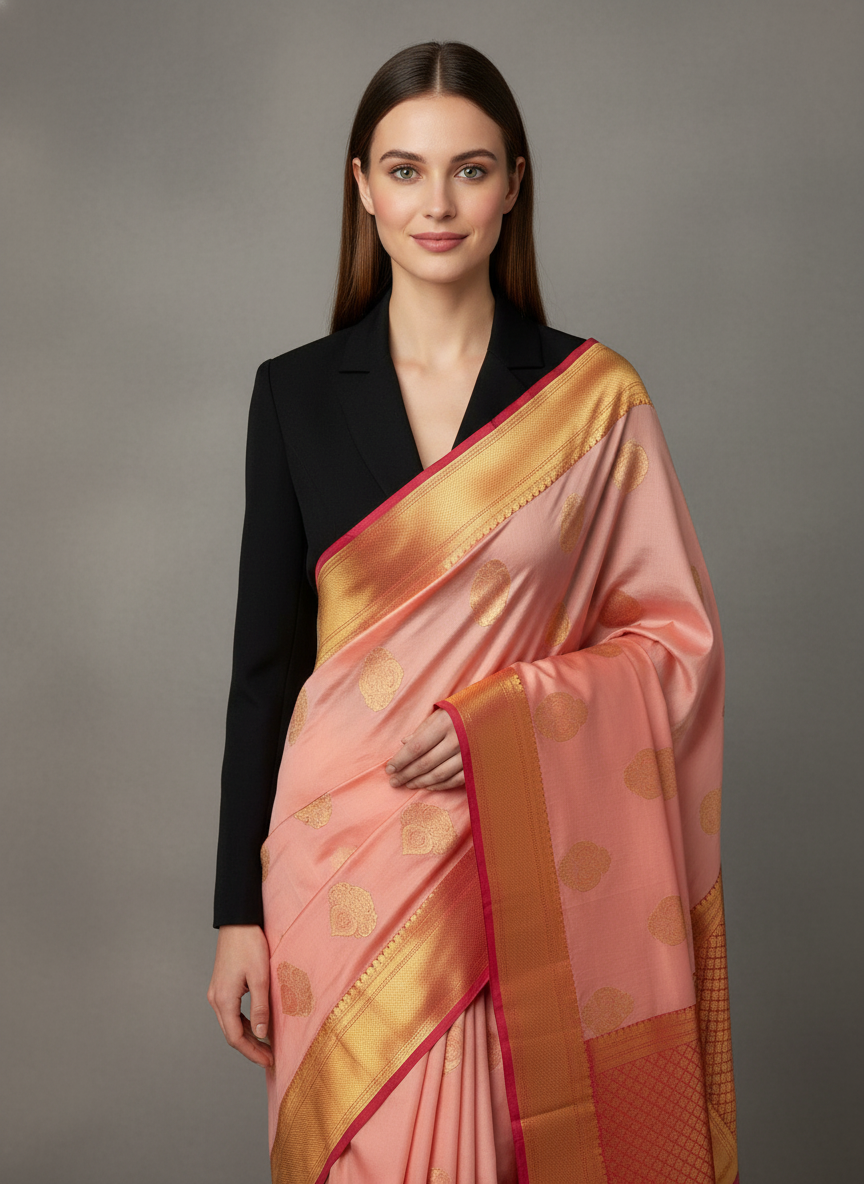 Pink Kanchipuram Semi Silk Saree With Butta Design|AS-005