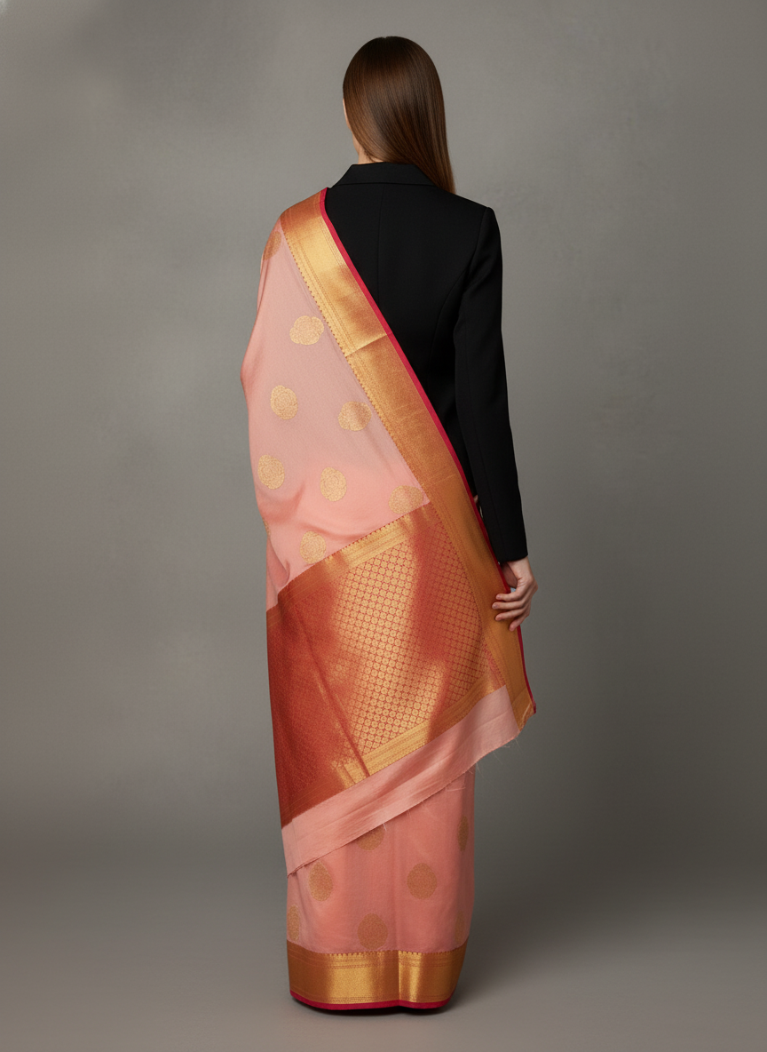 Pink Kanchipuram Semi Silk Saree With Butta Design|AS-005