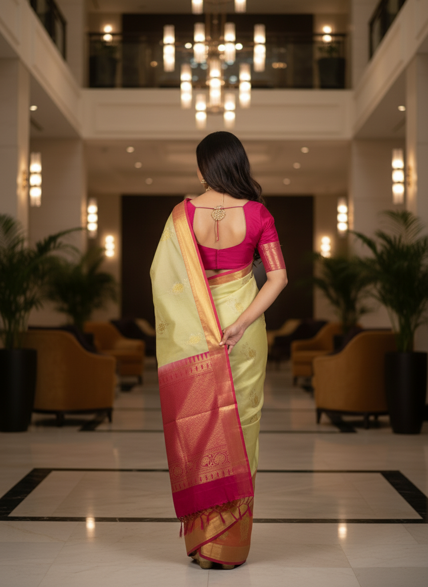 Pista Kanchipuram Brocade Silk Saree With Butta Design| AS-00125