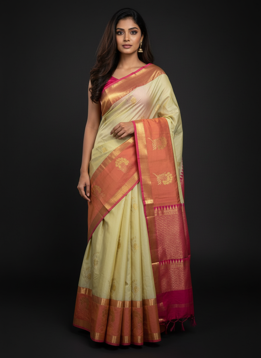 Pista Kanchipuram Brocade Silk Saree With Butta Design| AS-00125