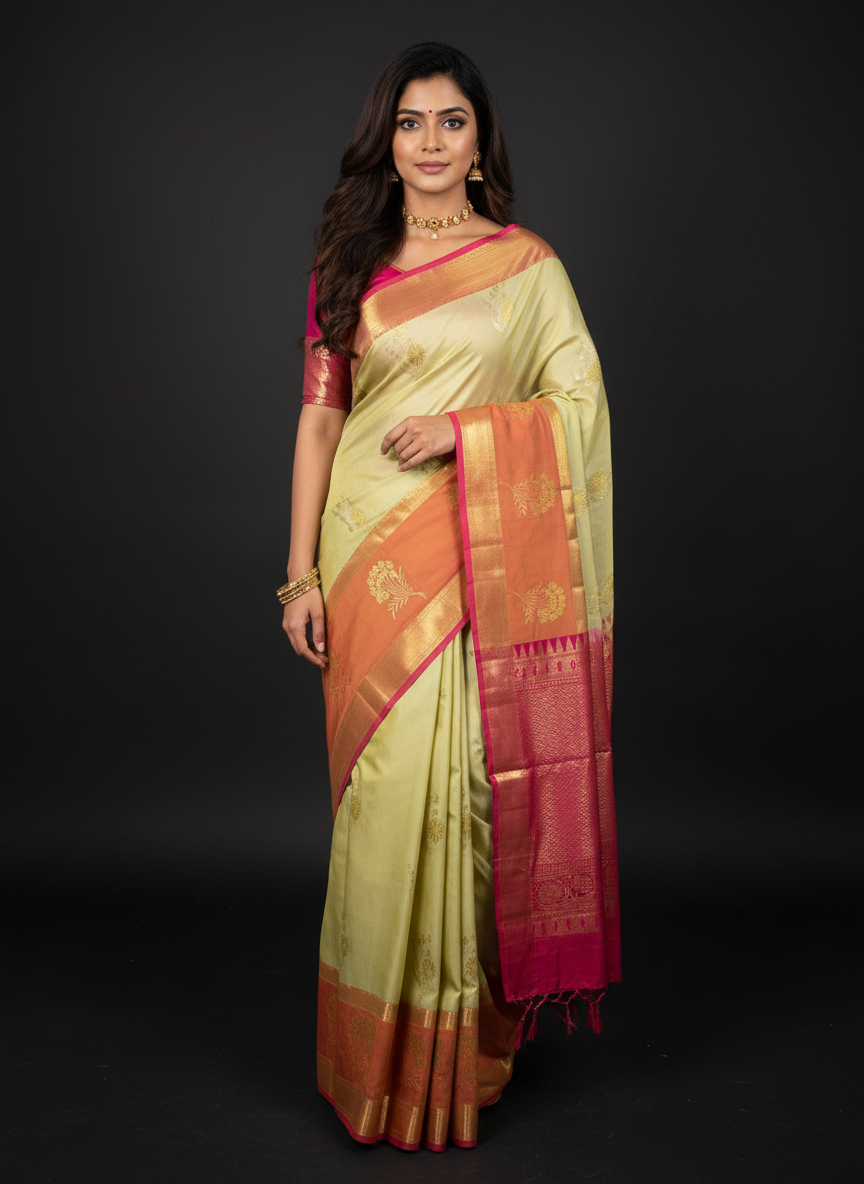 Pista Kanchipuram Brocade Silk Saree With Butta Design| AS-00125