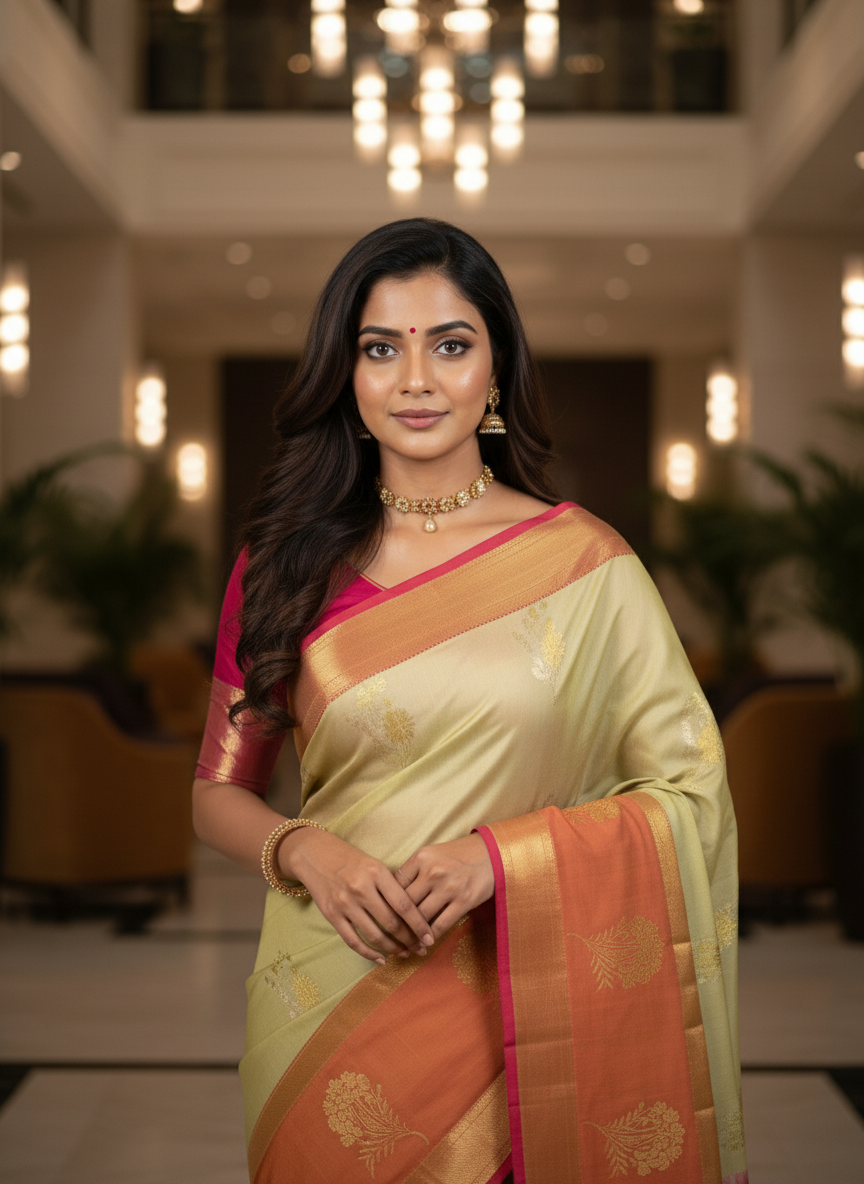 Pista Kanchipuram Brocade Silk Saree With Butta Design| AS-00125