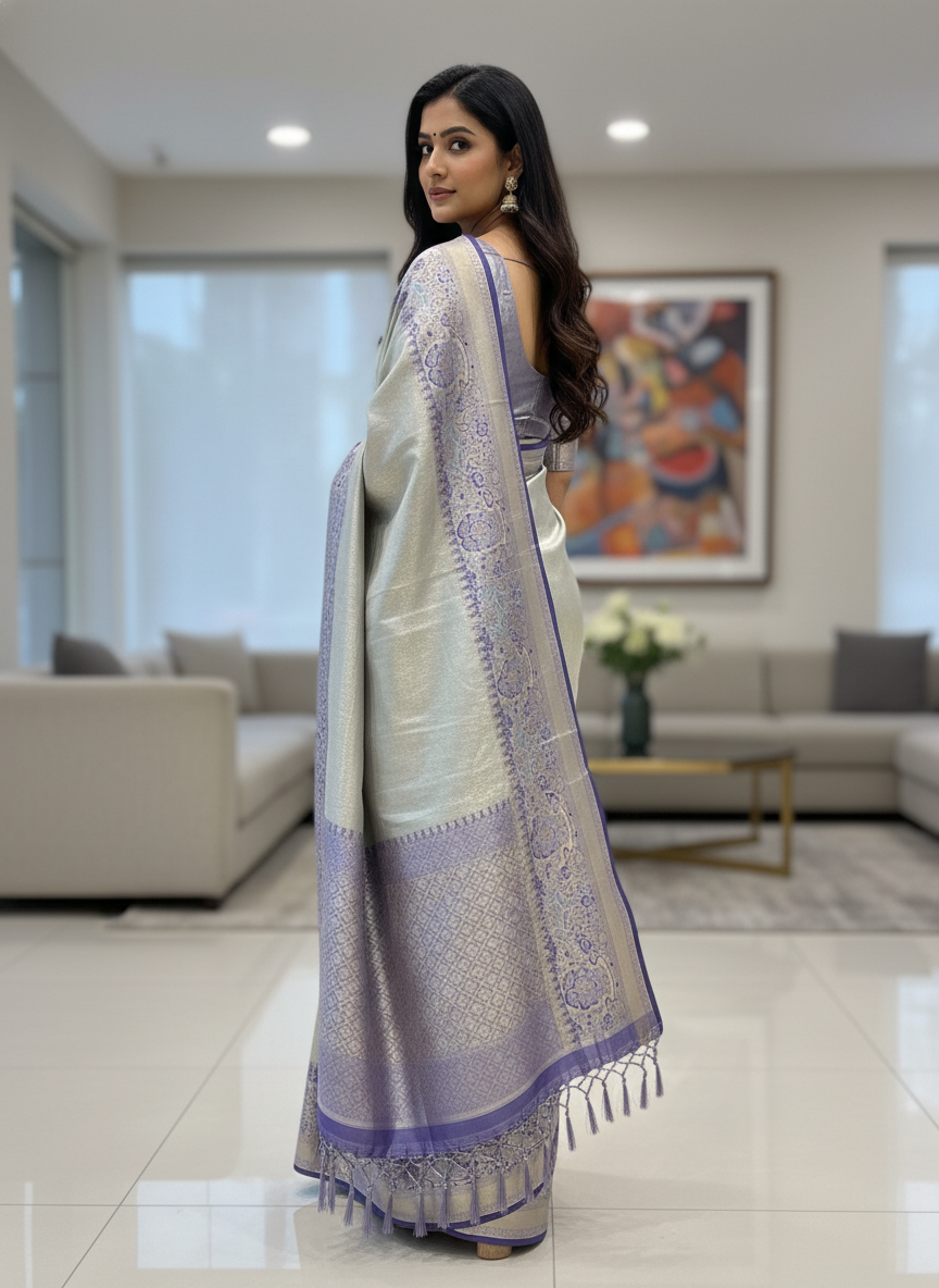 Beige  Kanchipuram Silk Saree With Butta Design| AS-00141