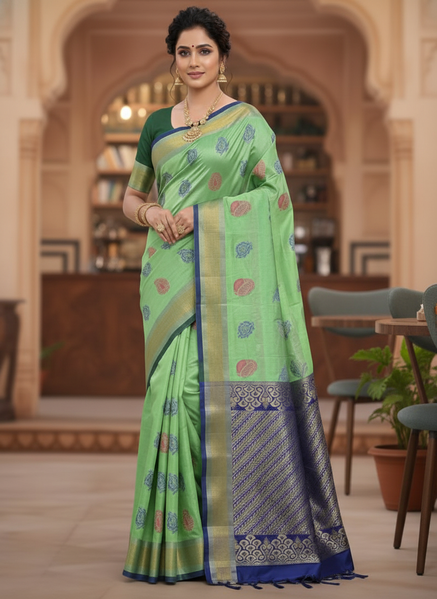 Pista Pure Kancheepuram Silk Saree  |AS-0062