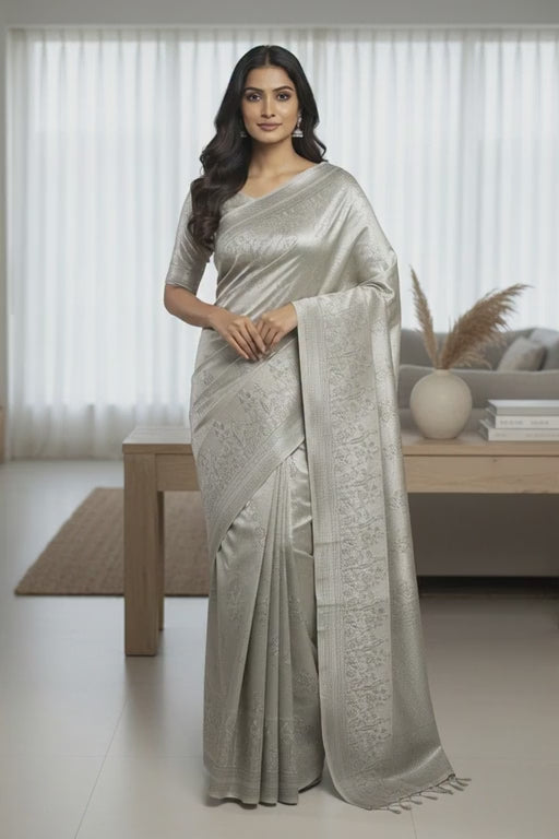 Cream Semi silk Kanchipuram With Butta Design| AS-00138