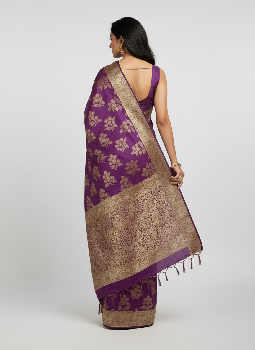 Marron Semi Silk Saree with Woven Border| AS-00245