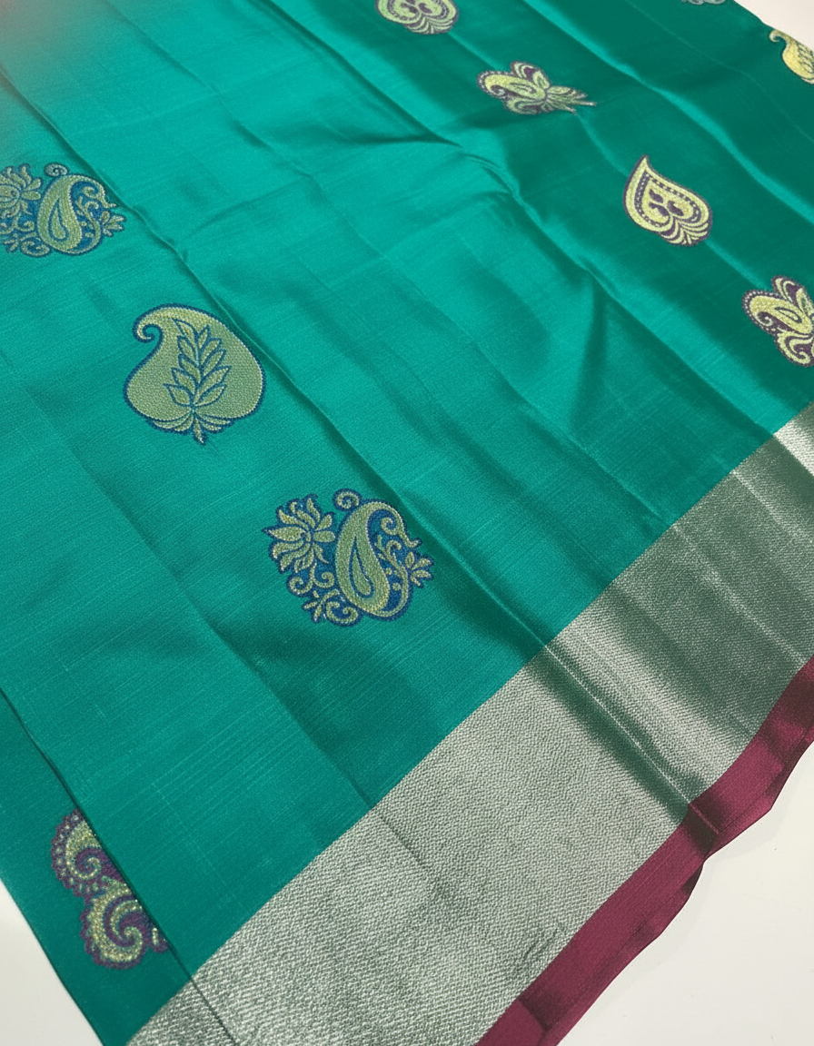 Rama green Woven Kanjivaram Saree|AS-0054
