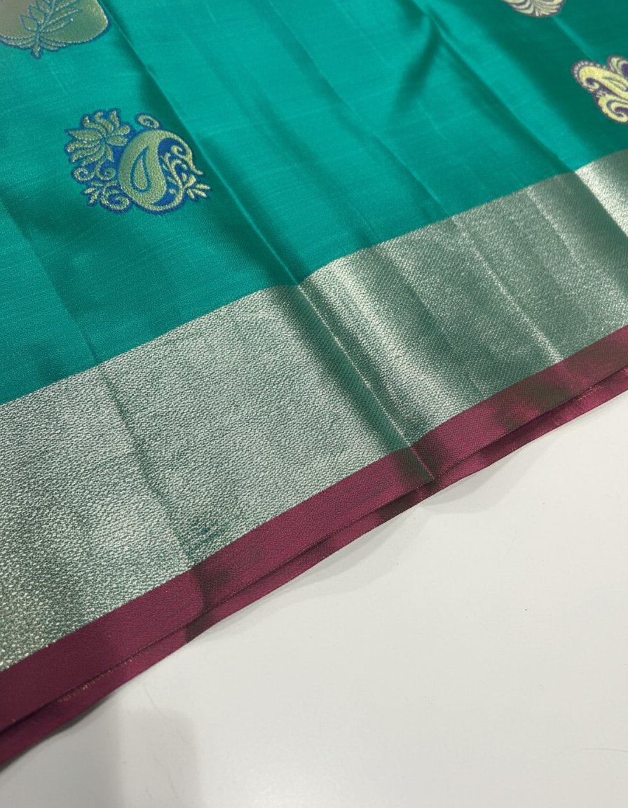 Rama green Woven Kanjivaram Saree|AS-0054