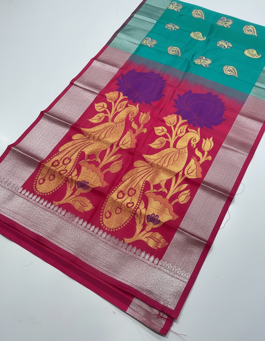 Rama green Woven Kanjivaram Saree|AS-0054