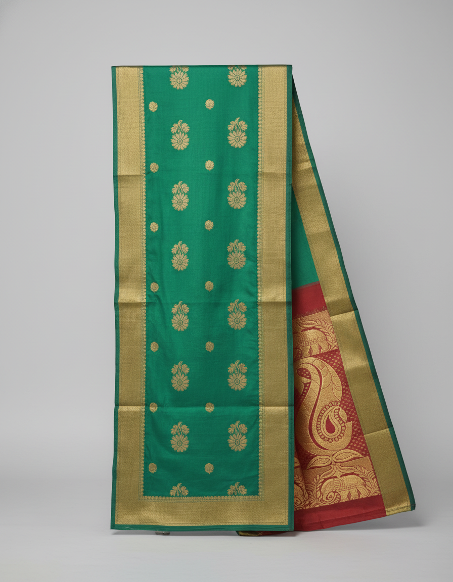 Rama green Woven Kanjivaram Saree|AS-0054
