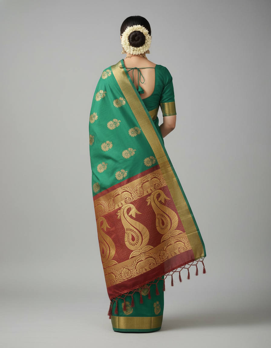 Rama green Woven Kanjivaram Saree|AS-0054