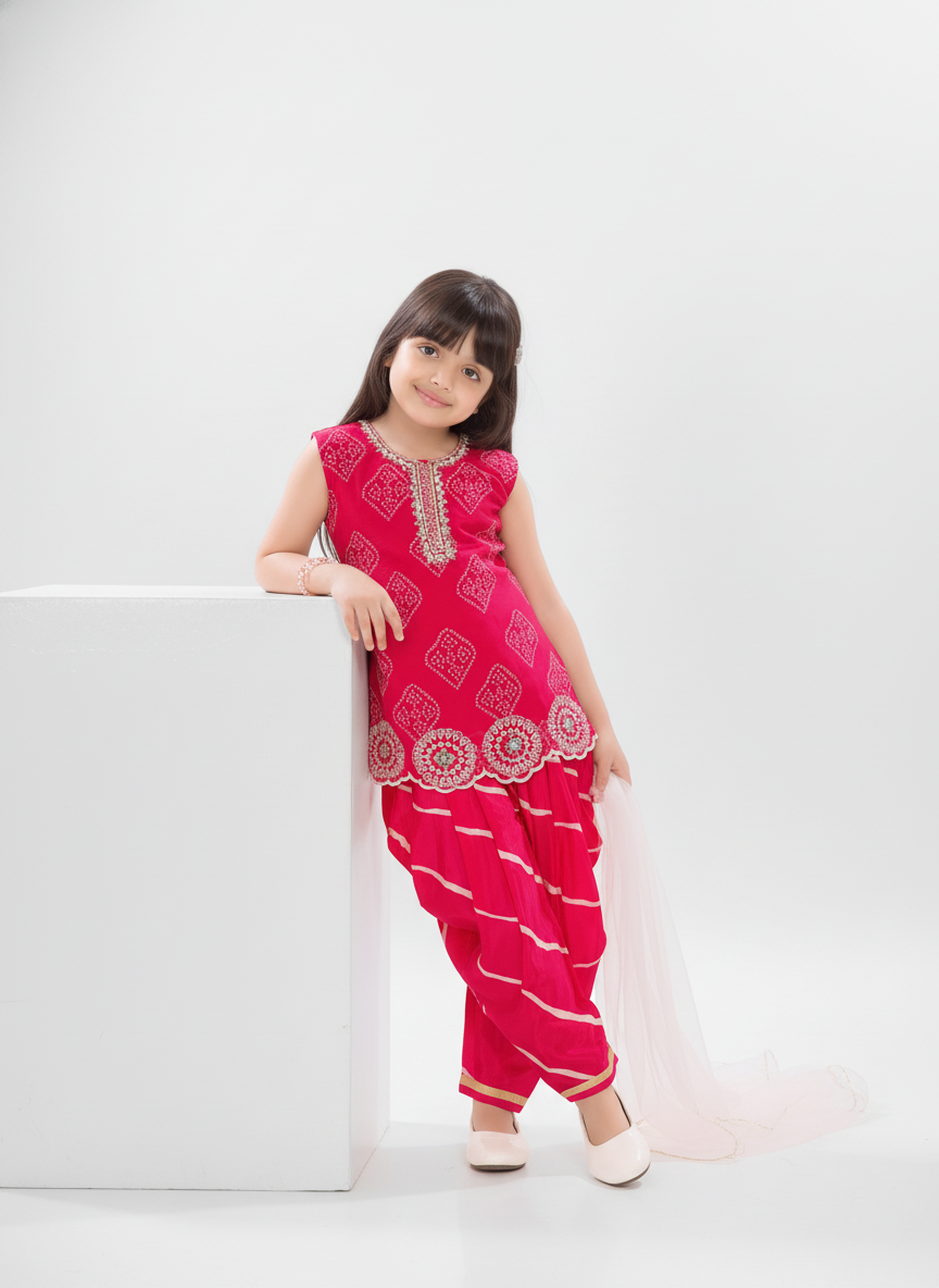 Patiala Suit with Digital Print | Blue and pink