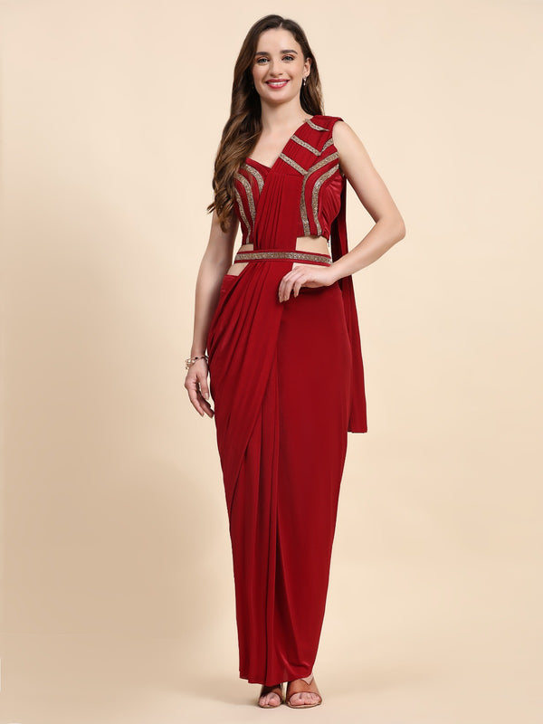 Ready To Wear Red chiffon solid Saree