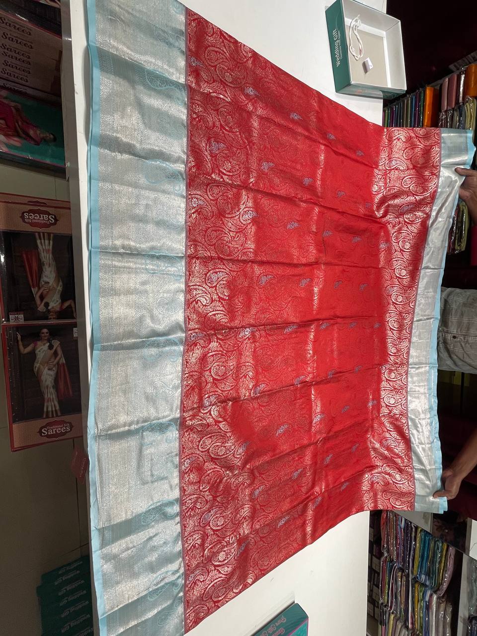 Red Kanchipuram Silk Saree With Butta Design| AS-00129