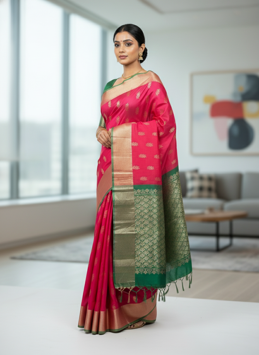 Handloom pure Silk Saree with Zari Border| AS-003