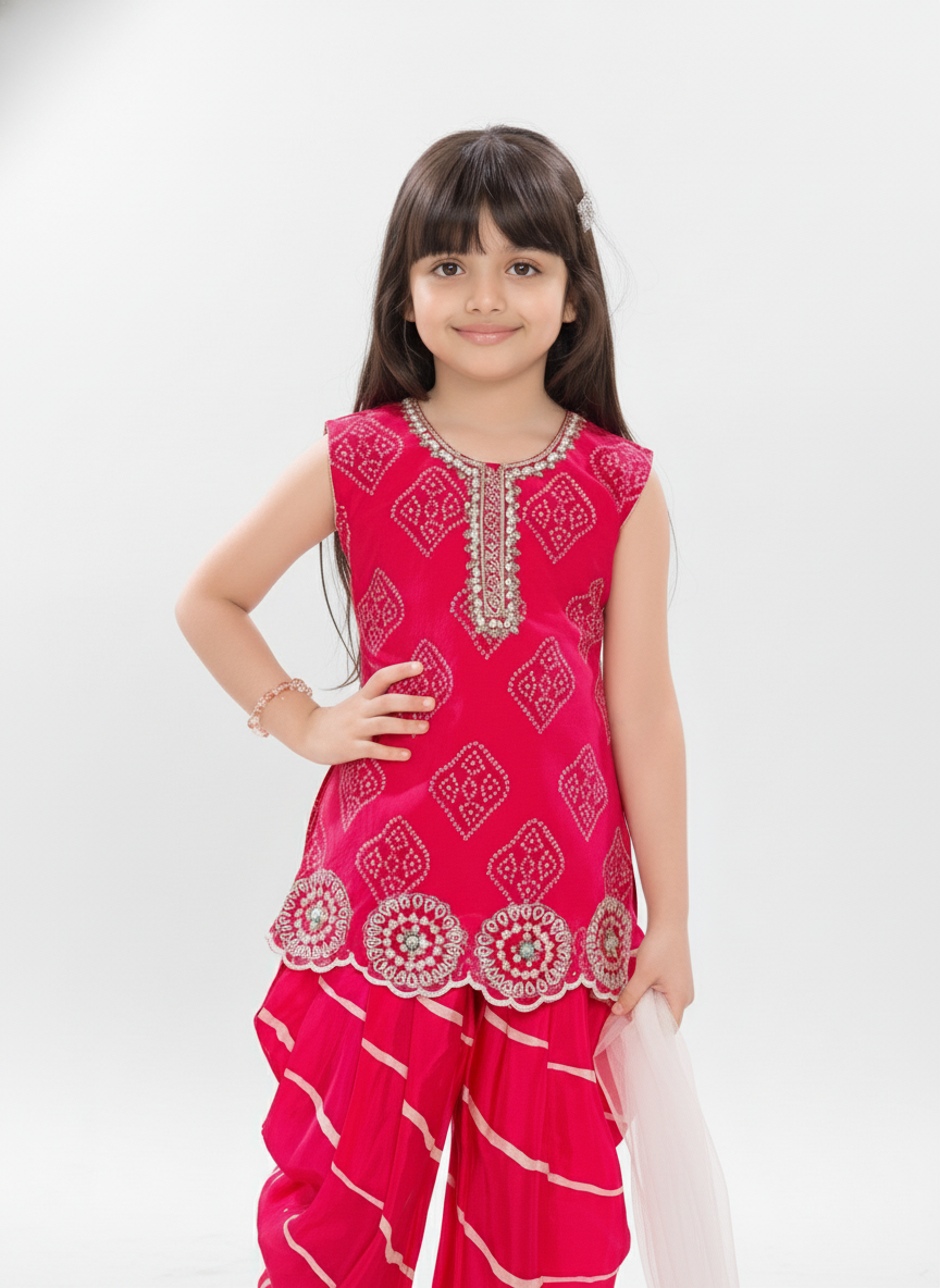 Patiala Suit with Digital Print | Blue and pink