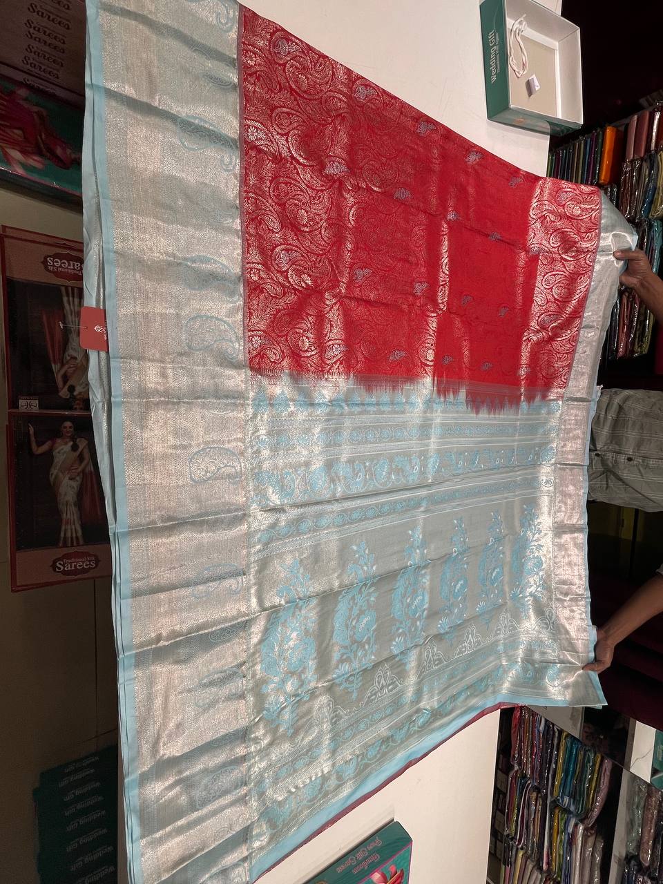 Red Kanchipuram Silk Saree With Butta Design| AS-00129