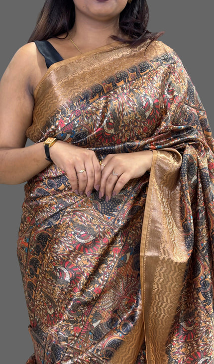 Brown Dolla Silk Designer Saree with Heritage Digital Print & Zari Border |DS31_1